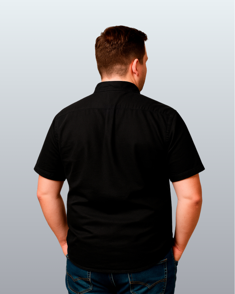 Camisa Social Plus Size Básica Lisa Manga Curta