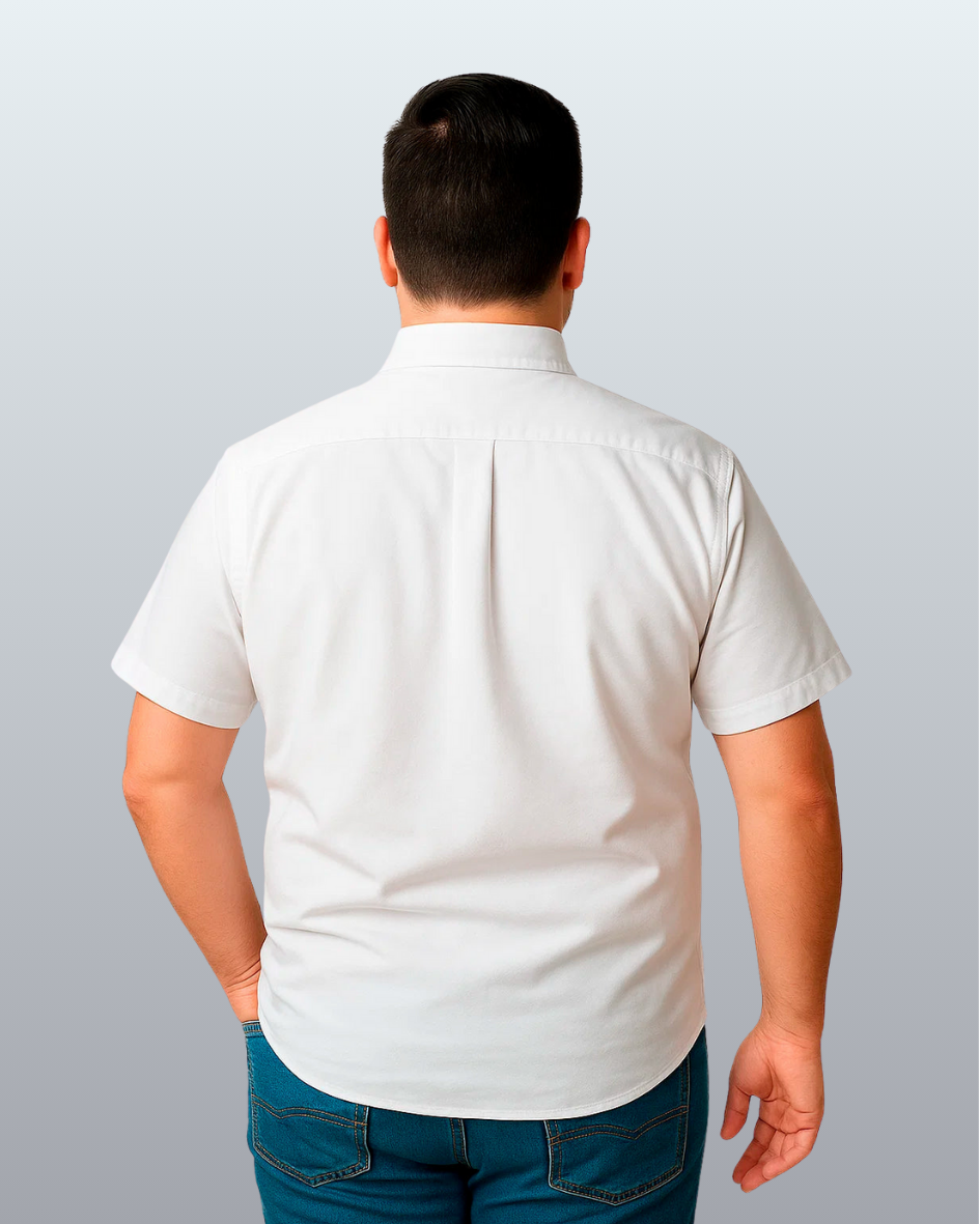 Camisa Plus Size Oxford Button Down Manga Curta