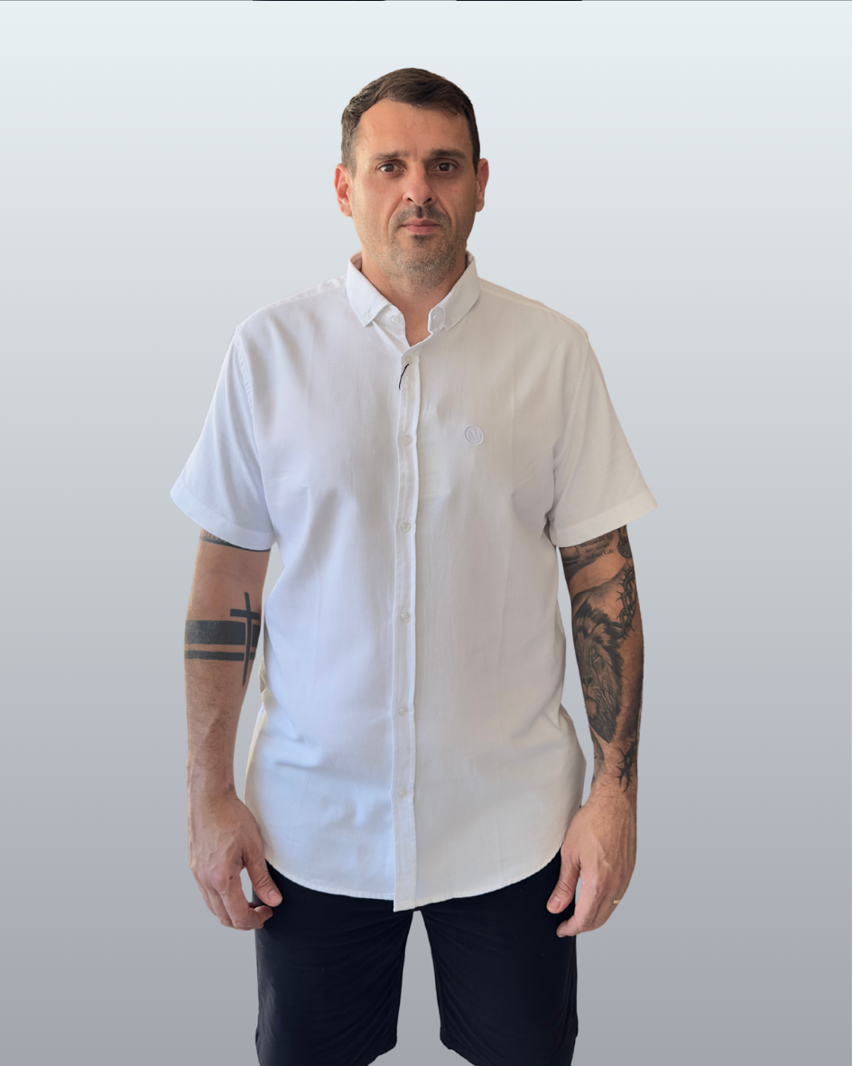 Camisa Manga Curta Slim Fit Oxford Button Down