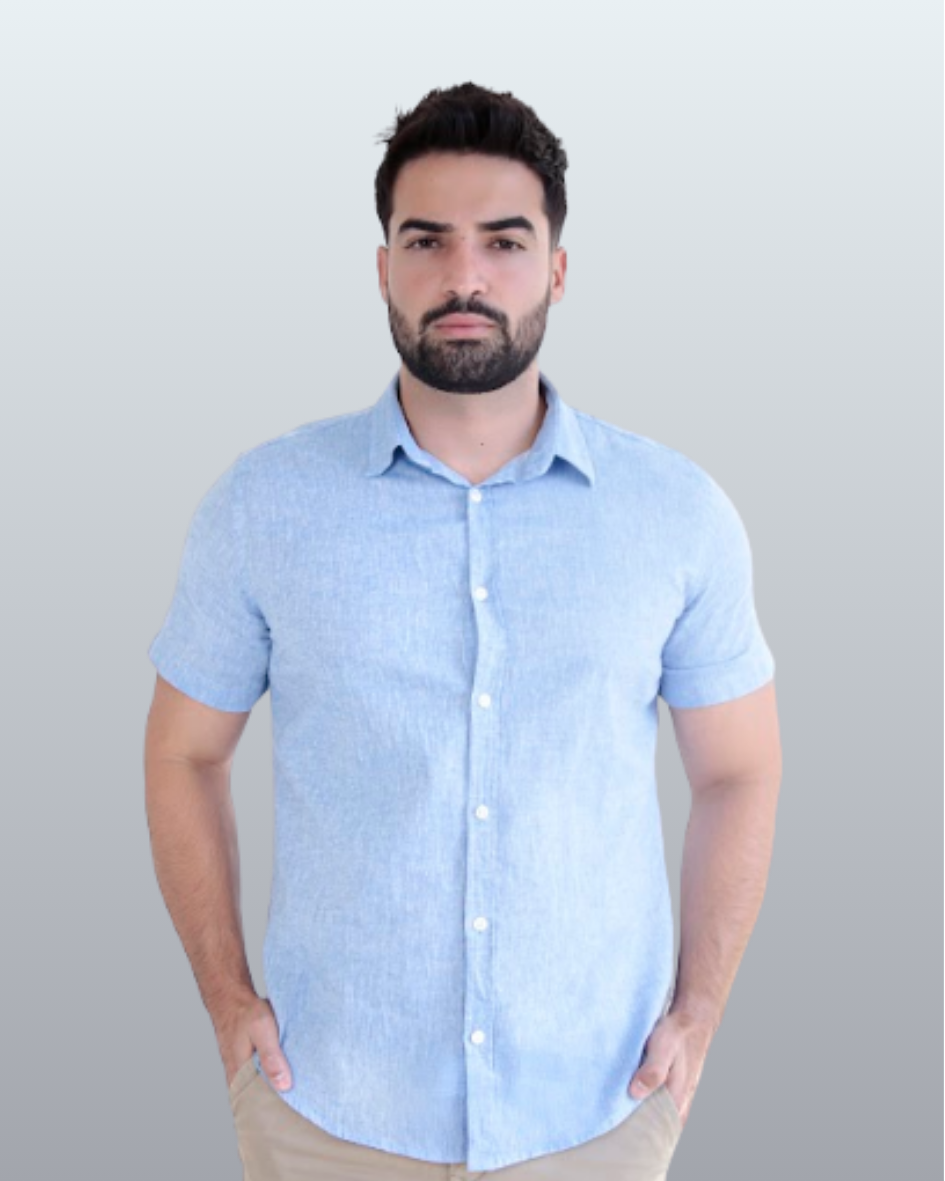 Camisa Manga Curta Slim Fit Linho