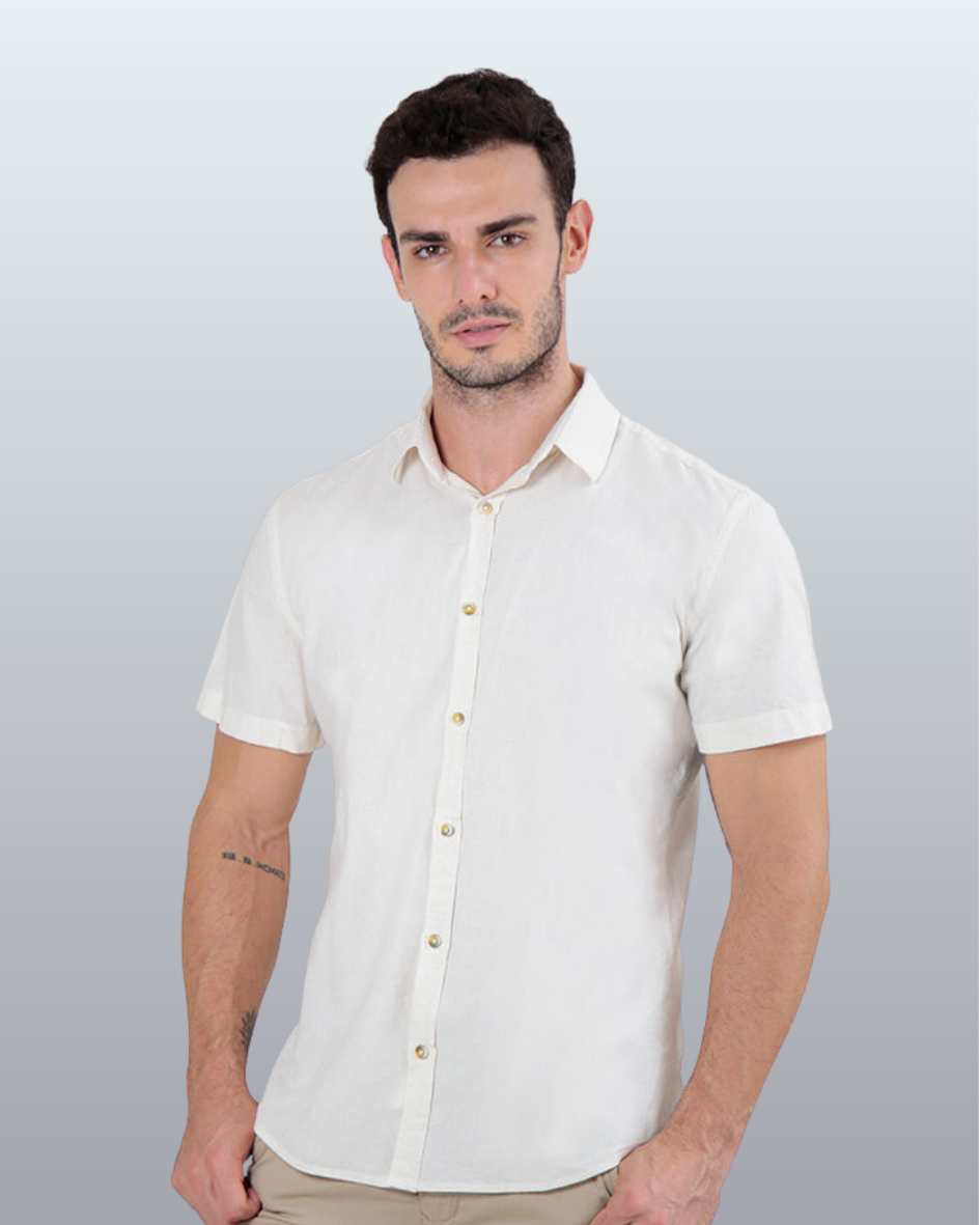Camisa Manga Curta Slim Fit Linho