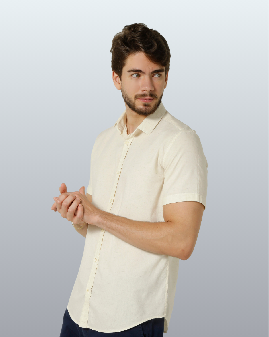 Camisa Manga Curta Slim Fit Linho