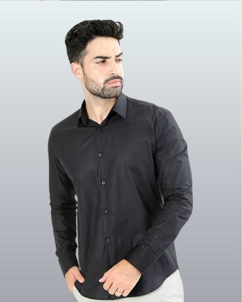 Camisa Manga Longa Slim Fit Básica Lisa