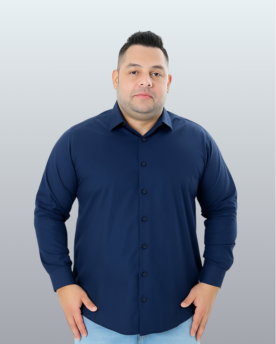 Camisa Social Manga Longa Plus Size Básica Lisa