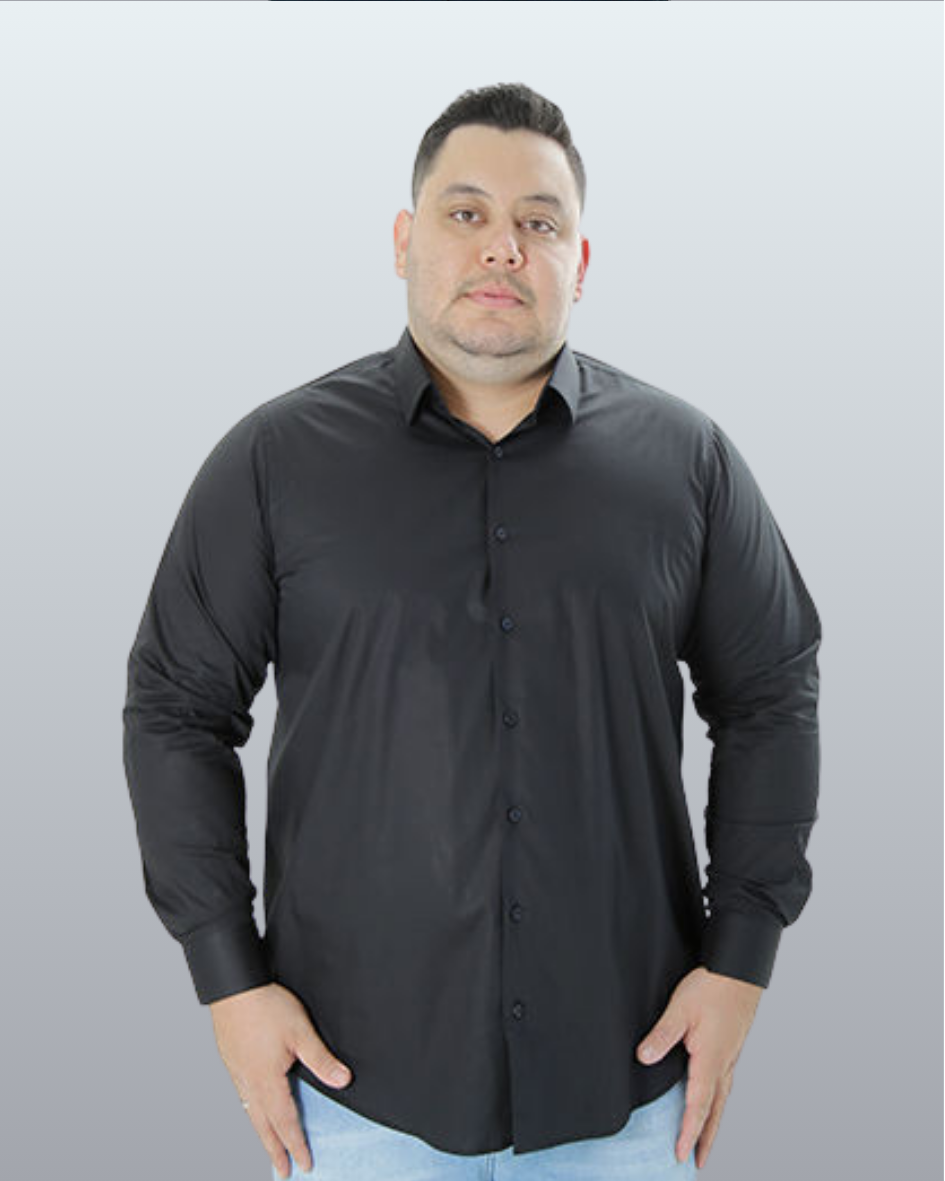 Camisa Social Manga Longa Plus Size Básica Lisa