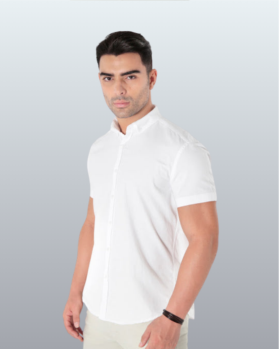 Camisa Manga Curta Slim Fit Oxford Button Down